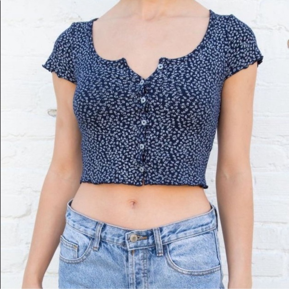 Blue & White Floral Crop Top, Brandy Melville, Size S